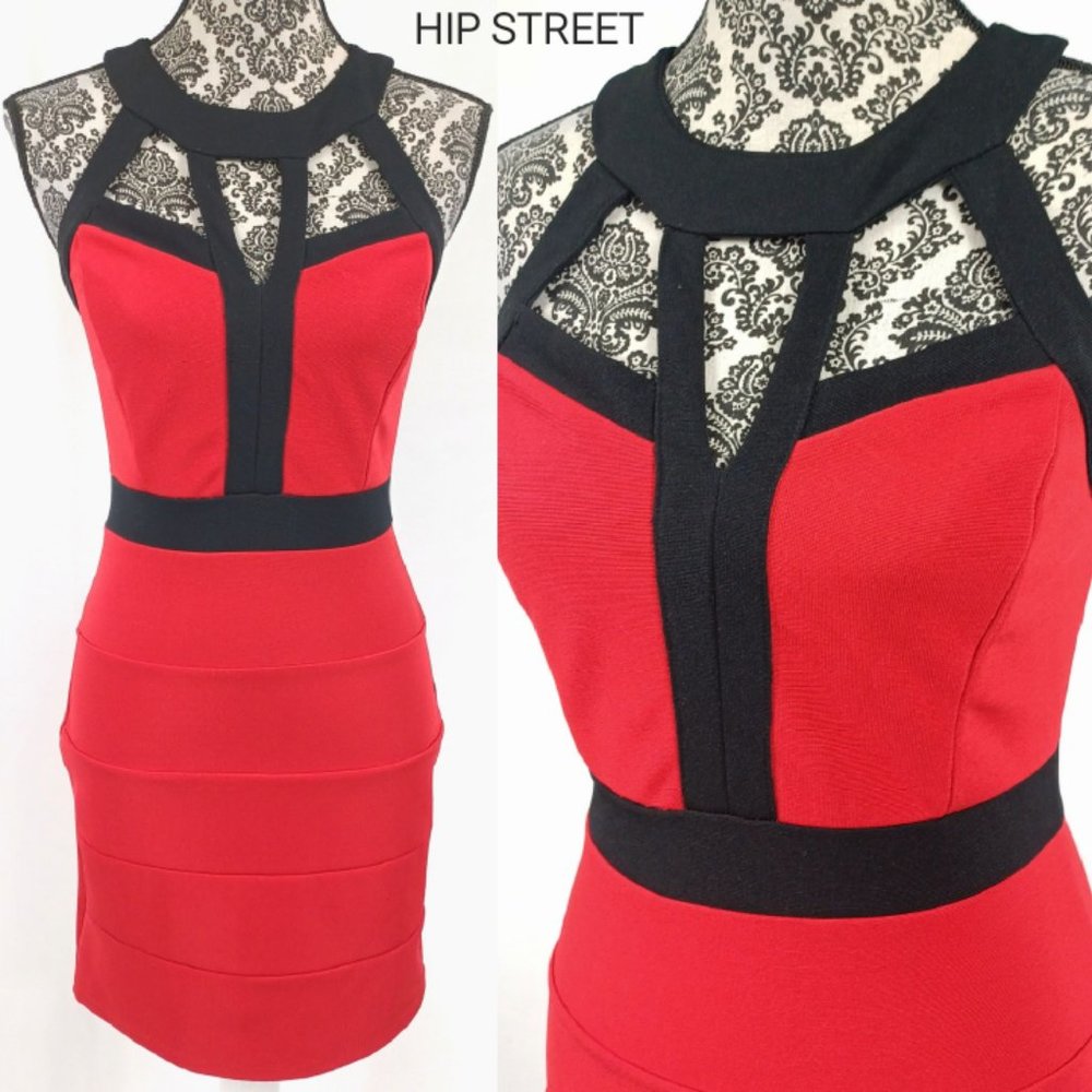CRYSTAL DOLL Cut Out Halter Neck Red & Black Bodycon Stretch Dress 3